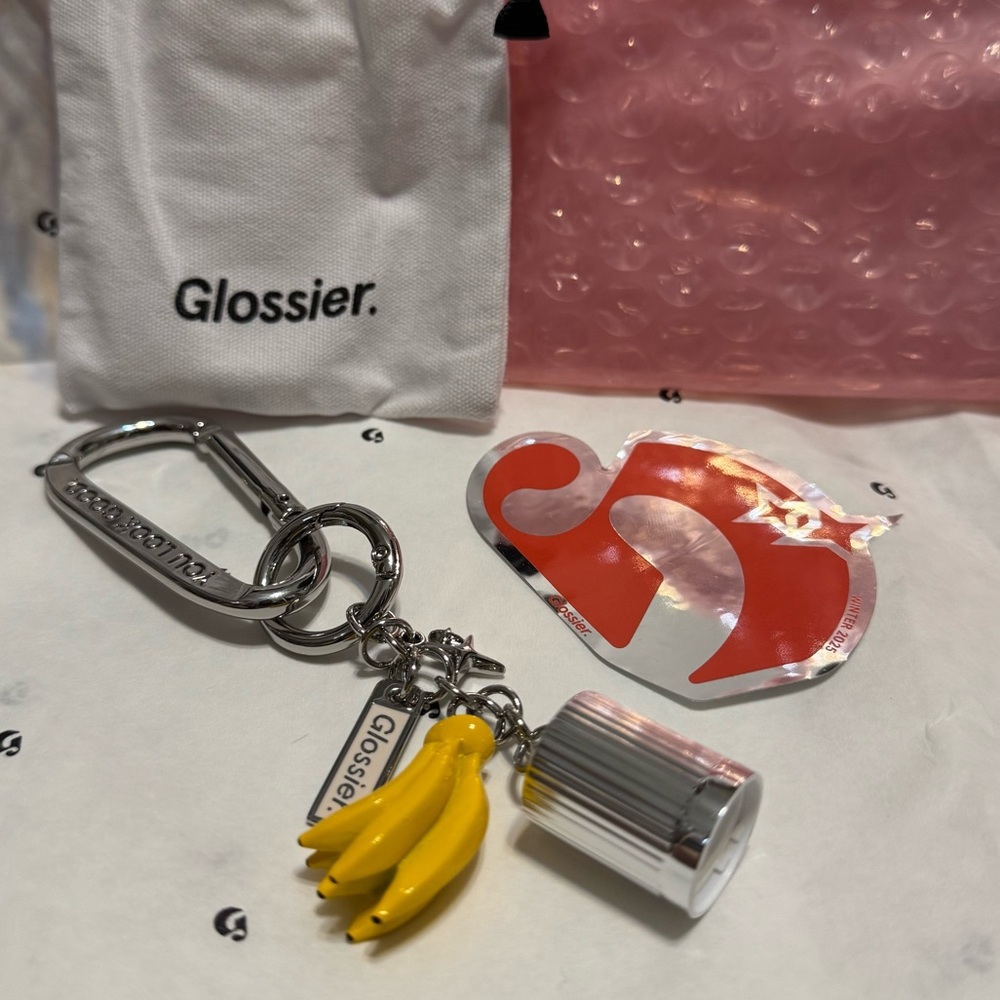 Glossier Banana Balm Dot Com Keychain NEW - Picture 2 of 4